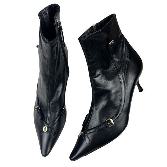 Fendi Black Leather Pointed Toe 90s Y2K Kitten Heel Zip Heeled Boots 7.5 - Picture 1 of 9
